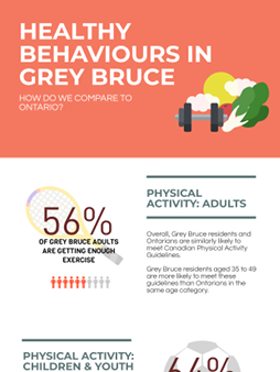 Grey Bruce and Ontarians are similarly likely to exercise, eat fruits and vegetables, and protect themselves from the sun